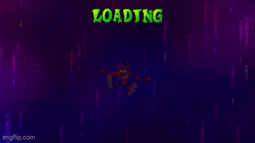 a loading screen for a video game with a cartoon character in the background