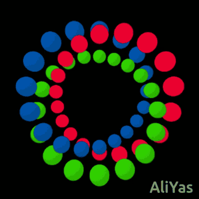 a circle of green red and blue circles with the name aliyas on the bottom