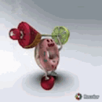 a donut with arms and legs is holding a heart and a lollipop
