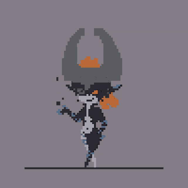 a pixel art drawing of a monster with horns and a flame on its head