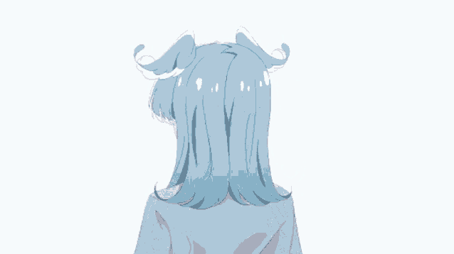 a girl with blue hair and glasses is making a face