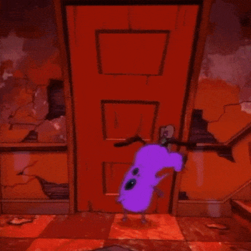 a picture of a man in an american flag costume with a purple monster in front of him