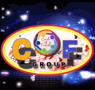 a logo for circle of friends group with a music background
