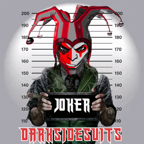 a poster of a joker holding a sign that says darksidesuits