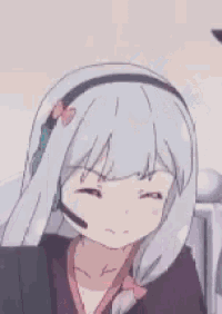 a close up of a anime girl wearing headphones and a bow in her hair .