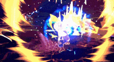 a cartoon character is surrounded by a purple and yellow glow