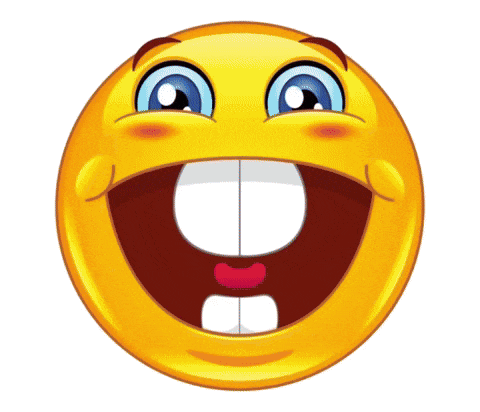 a yellow smiley face with its mouth wide open and a missing tooth