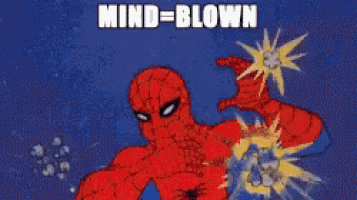a cartoon of spider-man blowing up a cloud with the caption mind blown