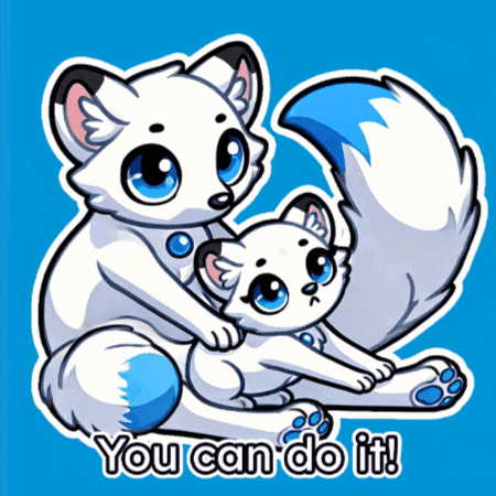 a cartoon of two white foxes with the words " you can do it " on the bottom