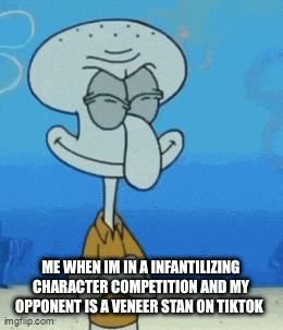 squidward from spongebob squarepants is making a funny face while standing on the beach