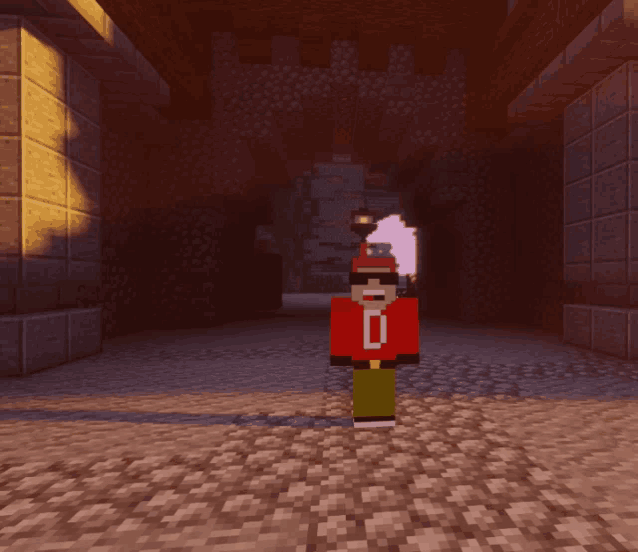 a minecraft character with the number 0 on his shirt