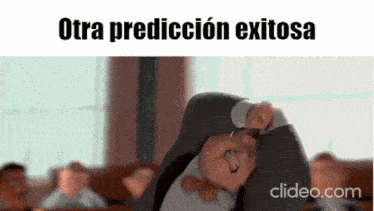 a cartoon character with the words otra prediccion exitosa on the top