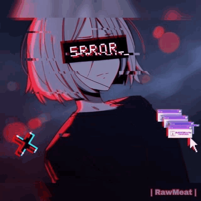 a glitch art of a girl with the word error on her head