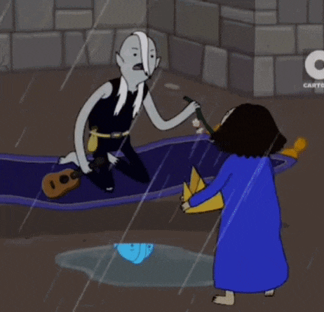 a cartoon of a man holding a microphone next to a woman