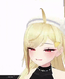a close up of a blonde anime girl with a flower in her hair