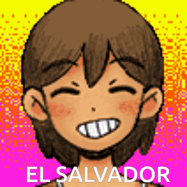 a pixel art drawing of a girl smiling with the word el salvador in the corner
