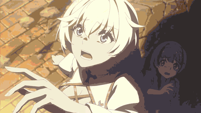 a girl with white hair and a cross on her chest