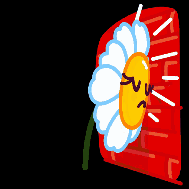 a cartoon drawing of a flower with a sad face