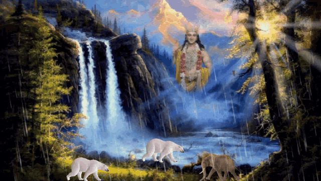 Jai Sh Krishna Waterfall GIF - Jai Sh Krishna Waterfall Animals GIFs