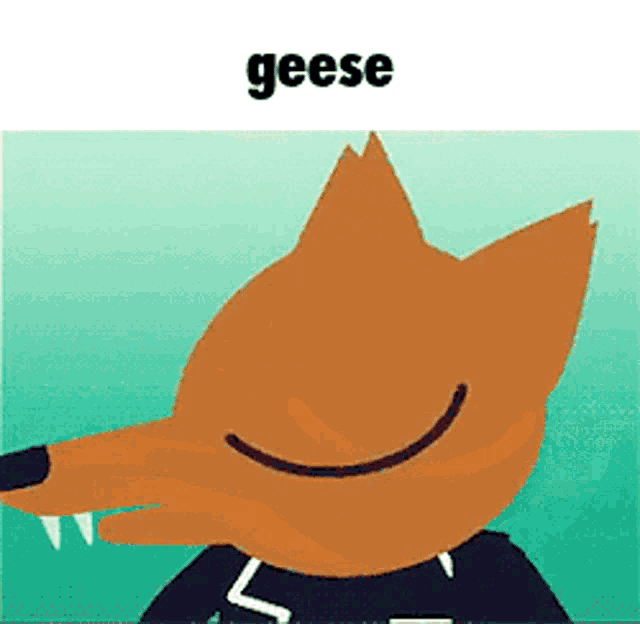 a cartoon drawing of a fox with a goose head and teeth .