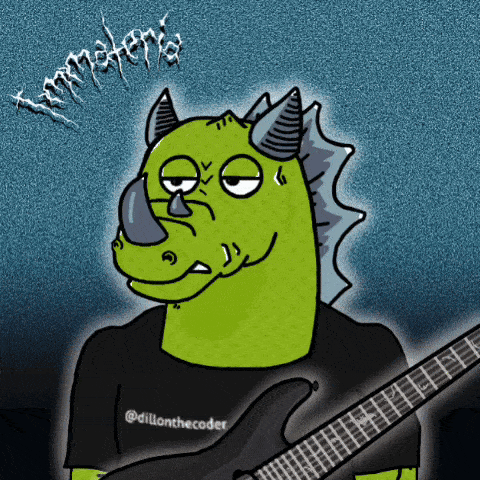 a cartoon of a rhino wearing a black shirt that says dillon the coder
