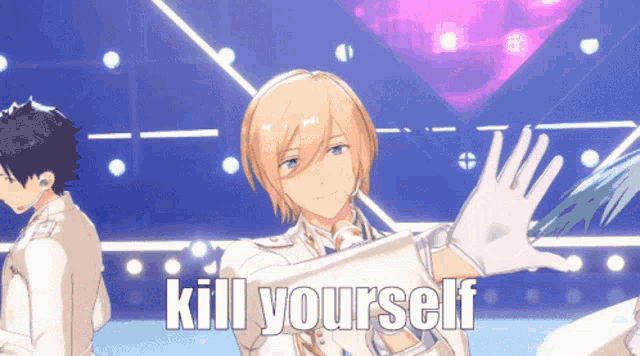 a cartoon character with the words kill yourself written on the bottom