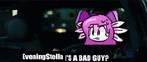 a pixel art of a purple cat with the words eveningstella is a bad guy