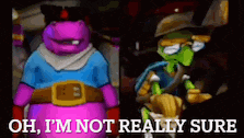 two cartoon characters are standing next to each other with the words oh i 'm not really sure on the bottom