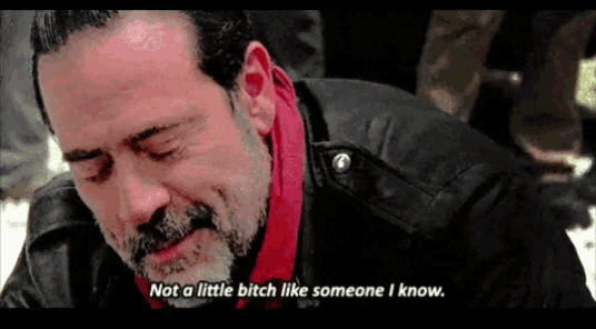 a man with a beard is crying and saying not a little bitch like someone i know