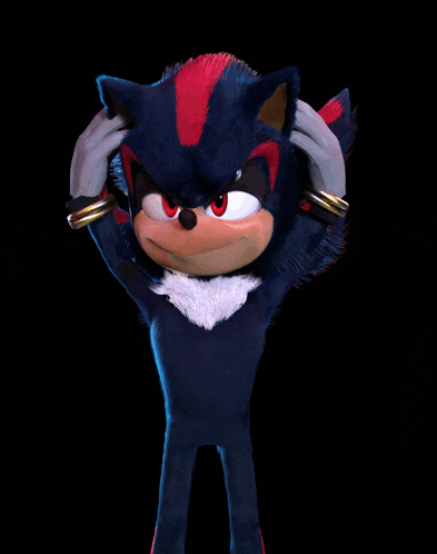 shadow the hedgehog is wearing a pair of rings around his wrists