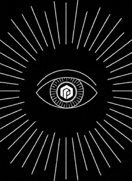 a black and white drawing of an all seeing eye surrounded by rays .