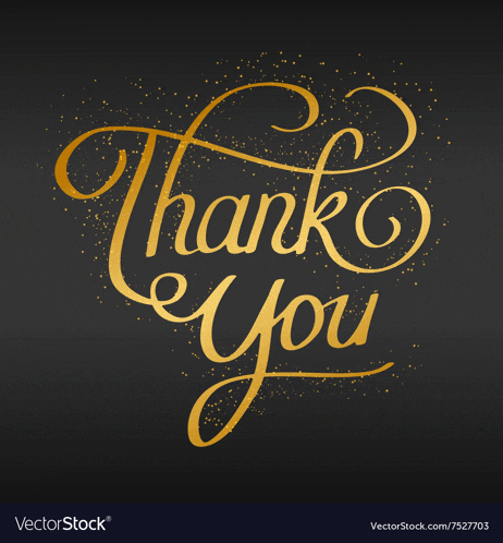 the word thank you is written in gold letters on a black background