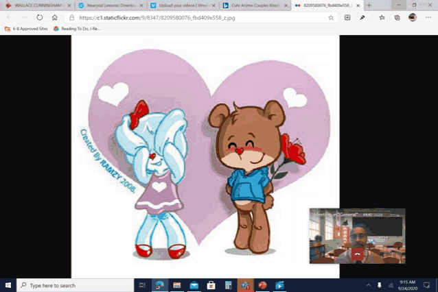 a computer screen shows a picture of a teddy bear and a bunny