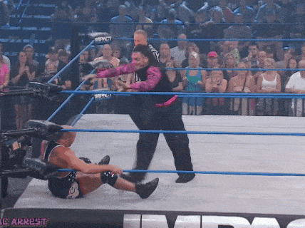 a wrestling ring with the word arrest on the bottom of it