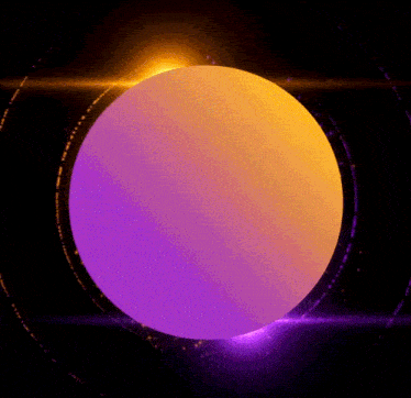 a purple and orange circle with a light coming out of the center
