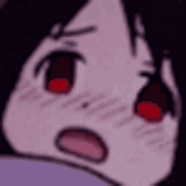 a close up of a cartoon character with red eyes making a funny face .