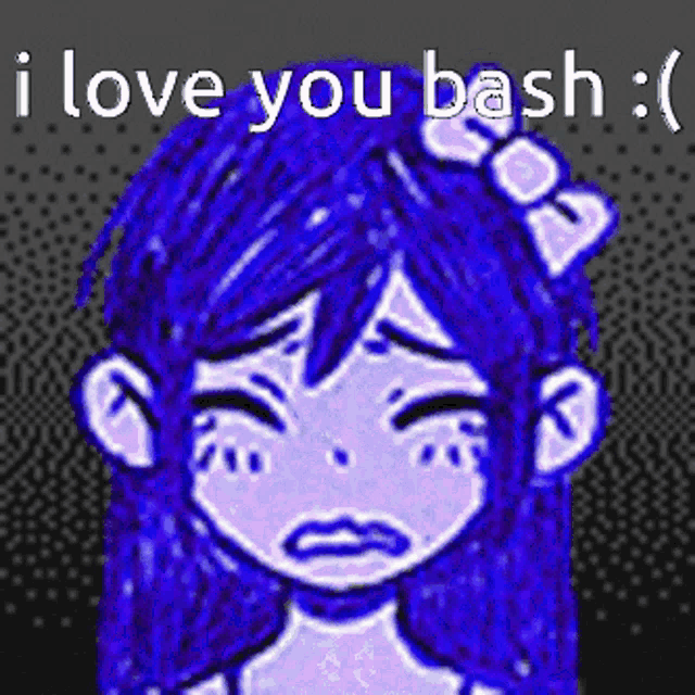 a pixel art of a girl with blue hair and a bow in her hair crying .
