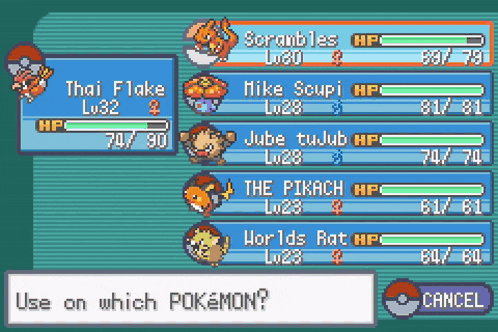 a screenshot of a video game where you can use which pokemon .