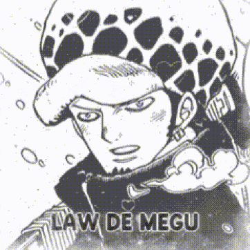 a black and white drawing of a man with the name law de megu on it