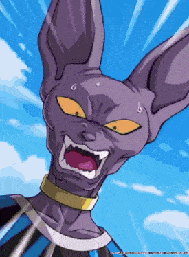 a cartoon drawing of a purple cat with a yellow eye