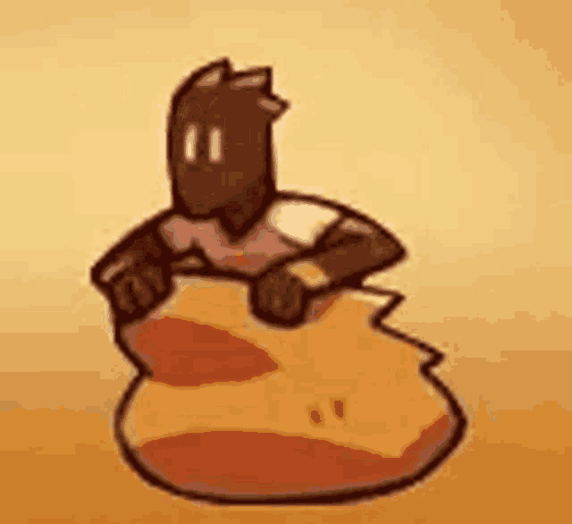 a cartoon character is sitting on top of a large pile of dirt .