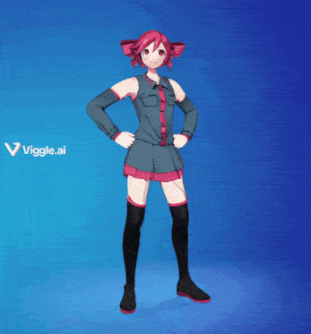 a girl with red hair is dancing on a blue background with the letters viggle visible