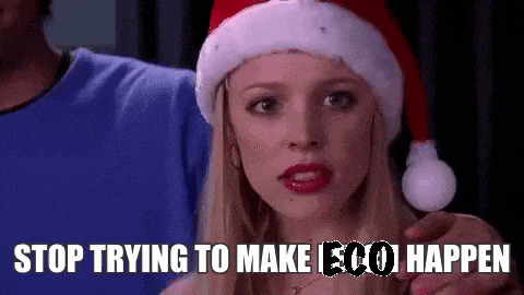 a woman wearing a santa hat with the words `` stop trying to make ego happen '' written below her .