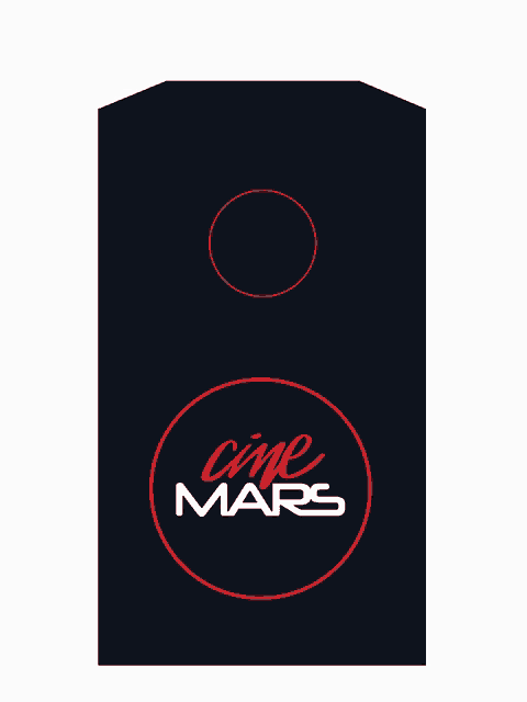 a black box with a red circle and the words cine mars on it