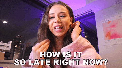 a woman in a pink robe says " how is it so late right now "