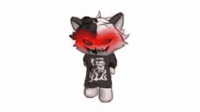 a cartoon cat with red eyes and a black shirt is dancing .