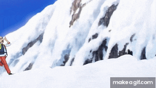 a person walking up a snowy mountain with a make a gif.com button