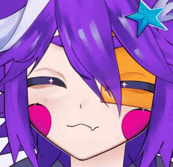 a close up of a cartoon character with purple hair and a blue star in her hair