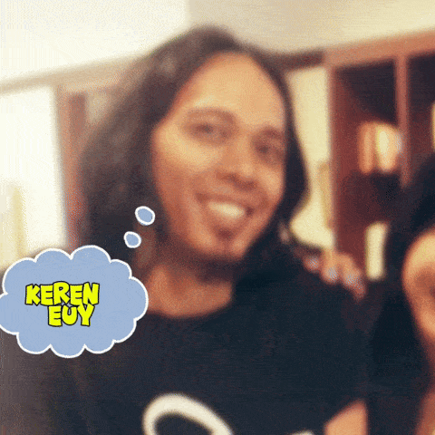 a person with a thought bubble that says keren euy on it