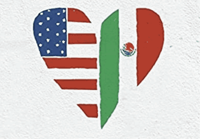 an american flag and a mexican flag are cut into a heart shape